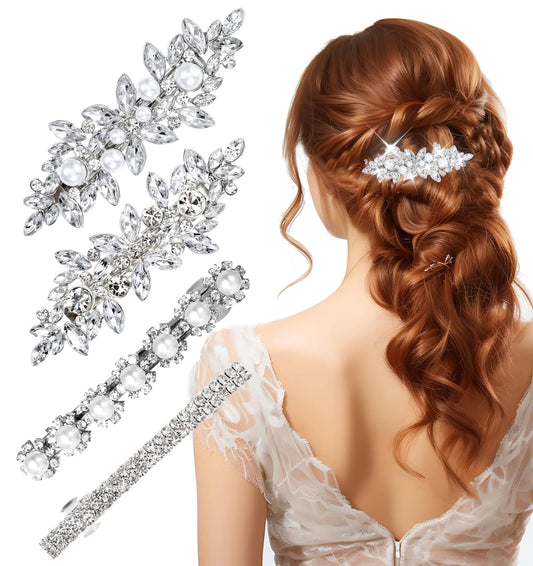 4 Pack Rhinestone Barrettes Hair Clips